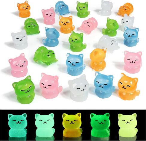 24 PCS Mini Resin Cats, Luminous Miniature Cat Figurines, Tiny Animals Glow in The Dark for Dollhouse, Aquarium, Cake Decorations, Fairy Garden Landscape, DIY Crafts in Saudi Arabia
