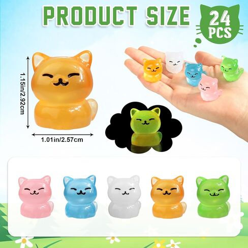 24 PCS Mini Resin Cats, Luminous Miniature Cat Figurines, Tiny Animals Glow in The Dark for Dollhouse, Aquarium, Cake Decorations, Fairy Garden Landscape, DIY Crafts in Saudi Arabia
