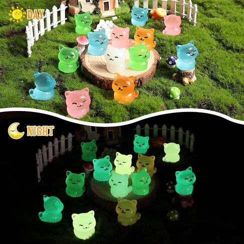 24 PCS Mini Resin Cats, Luminous Miniature Cat Figurines, Tiny Animals Glow in The Dark for Dollhouse, Aquarium, Cake Decorations, Fairy Garden Landscape, DIY Crafts in Saudi Arabia