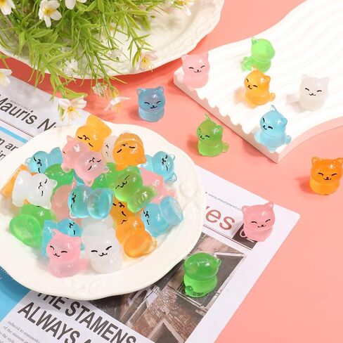 24 PCS Mini Resin Cats, Luminous Miniature Cat Figurines, Tiny Animals Glow in The Dark for Dollhouse, Aquarium, Cake Decorations, Fairy Garden Landscape, DIY Crafts in Saudi Arabia