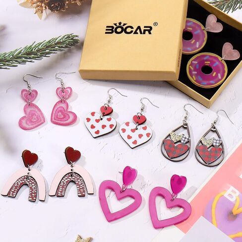 Bocar 6 Pairs Valentine's Day Hot Pink Earrings Set Heart Dangle Earrings for Women Costume Earrings Accessories Jewelry Gift (BER-1223) in Saudi Arabia