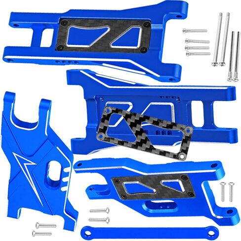 ترقيات RC جزء من الألومنيوم الأمامي والخلفي أذرع لـ 1/10 Rustler 2WD (VXL) ، Stampede 2WD (VXL) ، RC Alloy Arms W/Tie Bar Hops Up ، Navy Blue in Kuwait