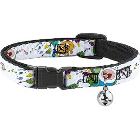 Cartoon Network Breakaway Cat Collar with Bell, Easy Adjustable, Adventure Time Jake and Finn Open Pack Pose White, 8.5 to 12 Inches 0.5 Inch Wide