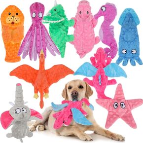 SRATTE 10 PCS SOFT DOG DOCEEKY TOYS NO حشو لعبة الكلب الكلب للمضغات العدوانية عدوانية أفخم الزنجة جرو صرير مضغات للحيوانات الأليفة الصغيرة المتوسطة ، 10 أنماط (نمط متنوع)
