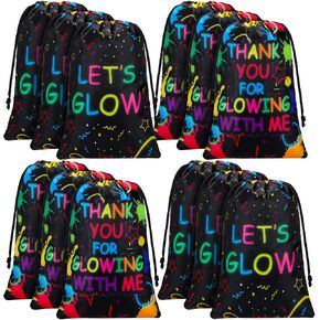 Sadnyy Let's Glow Drawstring Bags Glow Party Supplies Favor Gift Bags Neon Pouch for Retro 80s 90s Theme Party Decorations(24 Pieces)