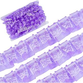 Gorgecraft 12.5 ياردة طبقات مزدوجة عضوية Lugbon Lace Lace مطاطية ساتان حافة الدانتيل حافة 1 بوصة واسعة الأرجواني شيفون زركشة متزايدة النسيج تول من أجل القماش زينة DIY خياطة الحرف اليدوية