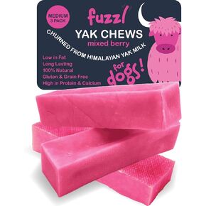 Yak Cheese Himalayan Dog Chews Mixed Berry Medium 3 Pack - Himalayan Yak Chews for Dogs - Natural Dog Chew Milkbone Dog Food Long Lasting Dog Dental Sticks Milk Chews Cheese Stick