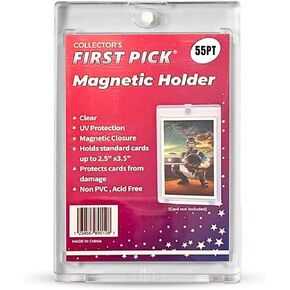 (1 Pack) 55PT Premium One Touch Magnetic Card Holder Thick Size - PVC Free - UV Protection - Hard Plastic Protector for Collectible Sports Cards Acrylic Display Card Cases