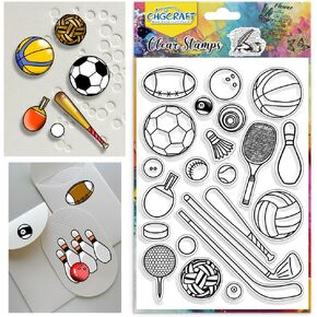 CHGCRAFT Sports Clear Stamps Baseball Football Basketball Transparent Silicone Stamps Clear Stamp Seals Silicone Stamps for Card Making Decor Scrapbooking Album Decor Paper DIY Craft