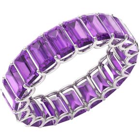 Diamondere Natural and Certified Gemstones Wedding Ring in Sterling Silver | Emerald Cut Full Eternity Stackable Band Size 4 to 8
