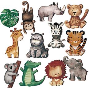 GEETERY 12 PCS WOODLAND Animals Wooden Animal Cutout Shapes Forest Safari Safari Dust Dust Decorations Safari Creatures Wood Table Centerples for Woodland Camp Party Supplies (Lively)