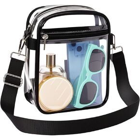Clear Crossbody Bag Stadium Approved, Clear Concert Bag with Replaceable Leopard Straps Small Clear Purse for Sporting Event Travel Festivals and Work