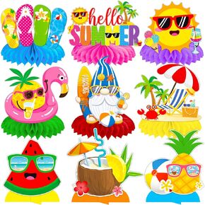 Hello Summer Honeycomb Menced Center Party Decorations 11pcs Beach Pool Party Party Decorations Summer Centerples for Tables Hawaiian Summer Pool Birthday Supplies