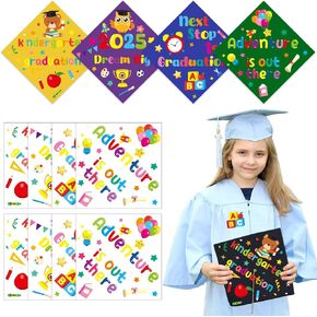 Julbear 8 PCS Caps Cap Decoration for Kids ، 2025 DIY Preschool Cap Cap Transfer Transfer Transfer Grad Cap ملصقات Cap for Hat رياض الأطفال Topper ملصقات Topper Craft للطلاب