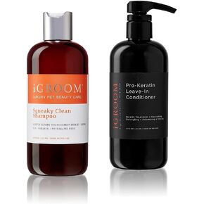 iGroom Dog Shampoo + Dog Conditioner Groomers Bundle - Squeaky Clean Dog Shampoo, Chamomile Extracts Sooth Skin, 16 oz - Pro-Keratin Leave-in Dog Conditioner, Excellent Detangling, 16 oz