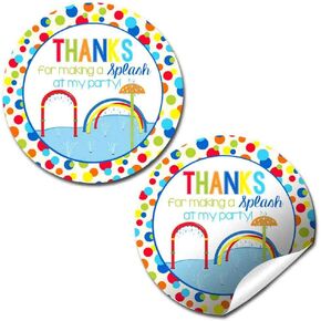 Splash Pad Birthday Party Thank You Sticker Labels for Boys, 40 2" Party Circle Stickers by AmandaCreation, Great for Party Favors, Envelope Seals & Goodie Bags