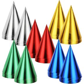 100 PCS القبعات مخروطية مخروطية متعددة الألوان مع سلسلة مرنة ، قبعات ورقية مخروطية للشباب البالغين (الذهب ، الفضة ، الأحمر ، الأخضر ، الأزرق)