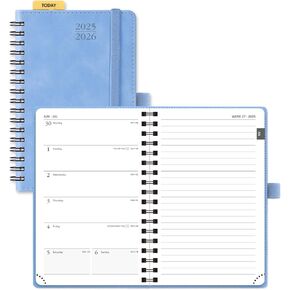 POPRUN Planner 2025-2026 Weekly Notebook (Medium 8.5''x 6.5''), Academic Calendar (JUL.25 - JUN.26) Appointment Book with Monthly Tabs, Spiral Soft Cover, Inner Pocket, 100 GSM - Black