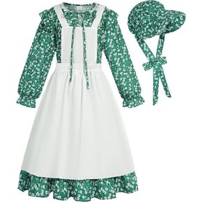 Cuteshower Colonial Constume Girls Prairie Dress Presal Pioneer Girls Costume with Hat