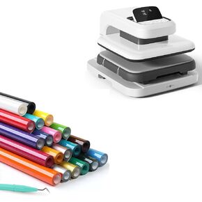 Htvront Auto Heat Press 2 ، Macey White Heat Press Machine للقمصان و 20 حزمة 12 '× 3ft Htvront نقل الحرارة حزمة الفينيل