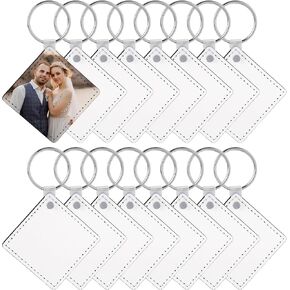 Framendino ، 16 Pack Sublimation فارغة جلدية مفتاحية مفتاحية بيضاء مربع على شكل حرارة نقل خاتم خاتم جانبي خاتم