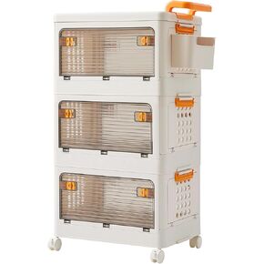VECELO 3 Tier Rolling Utility Cart with Wheels & Handle, Mobile Storage Cart on Wheels, Caddy Organizer with Lockable Wheels for Room Organization, White