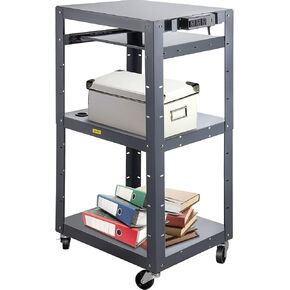 CART VEVOR Steel AV ، 27-41 "عربة وسائط قابلة للتعديل مع ارتفاع مع 19" × 14 "تراجع علبة لوحة المفاتيح ، وعرض عرض تقديمي 24" × 18 "مع 3 أرفف ، و 150 رطلاً مناسبة للوزن مناسبة للمكتب والمدرسة