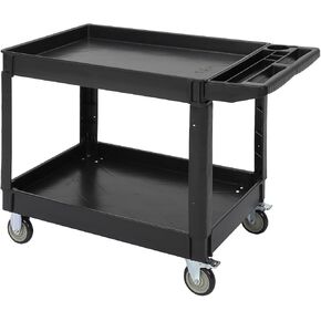 Service Cart 2-Shelf, Storage Handle, 500 lbs Capacity, for Warehouse/Garage/Cleaning/Manufacturing，45"X25" Black