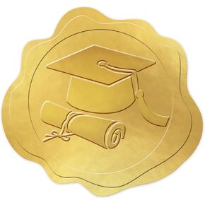 Whaline 500Pcs Graduation Envelope Seals Stickers Embossed Graduation Cap Foil Gold Seal Class of 2024 Label for Diplomas Certificates Awards Class Envelopes Congrats Grad Party Supplies, 1.5 Inch