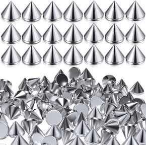 Hinzic 100pcs مسعورات مخروطية مسببة ، 8 ملم ABS ترصيع رصاصة معدنية ، مسطحات الشرير المسطحة للملابس الجلدية ، خياطة صغيرة بارد على المسامير للحرف اليدوية ، الأحذية ، القبعات - الفضة