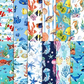24 Sheets Ocean Pattern Paper Tropical Sea Animals Ocean Scrapbook Paper 11.8" x 11.8" Under the Sea Cute Whales Dolphins Fishes Patterned Double-Sided Decorative Craft Papers for Card Making Photo