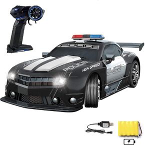Haktoys جهاز التحكم عن بُعد سيارة الشرطة RC عالية السرعة COP Chase 1:12 مقياس الراديو التحكم في مركبة رياضية مع المصابيح الأمامية