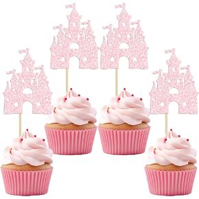 ephlyn 1pcs Castle Cake Topper Glitter Princess Castle موضوع عيد ميلاد ديكورات كعكة الملكة كوين كيك كعكة اختيار للأميرة عيد ميلاد استحمام الطفل اللوازم