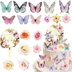 KNANA 28pcs كعكة الفراشة توببر الفراشة كعكة الزخارف عيد ميلاد ديكور الذكرى السنوية لالتقاط حفل زفاف الطفل حفلة عيد ميلاد