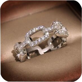 Fashion 925 Sterling Silver Cubic Zirconia Ring محاكاة لامعة كاملة من الماس CZ سلسلة رابط للنساء إلى الخالدة خطبة فرقة الزفاف خاتم HM402 (7)
