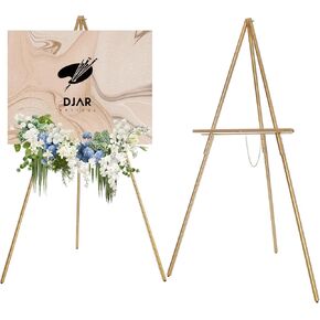 63" Wooden Easel Stand for Sign, Dual-use Adjustable Height, Wood Floor Display Easel for Wedding, Welcome Board, Poster, Picture, Photo- Gold