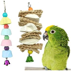 2PCS Bird Cettlebone ، Parrot مضغ لعبة تقليم منقار الحجر الكالسيوم مع جرس للببغا