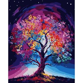 Lcozx Paint بأرقام للمبتدئين للبالغين والأطفال ، واللوحة الزيتية الأكريليك DIY بأرقام أرقام ، و Art Tree Diy Paint بأرقام على القماش للهدية ، وتزيين الجدار المنزلي 16x20 بوصة ، رقم 2