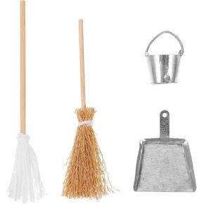 Miniature Dollhouse Cleaning Set Mini Floor Mop Bucket Broom Dustpan Models Housework Tool Decoration Accessories for DIY 1:12 Scale Fairy Garden Micro Landscape