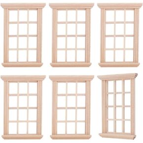 Olycraft 6pcs Wooden Miniature Window 1:12 نافذة خشبية غير مكتملة الإطار المصغر الأثاث النموذجية 4.5 × 33