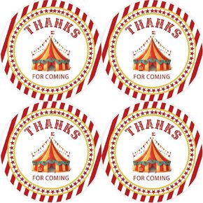 40pcs Carnival Thank You Stickers, Circus Party Round Stickers, Circus Tent Thank You Stickers for Kids Birthday/Carnival Themed Party Favors