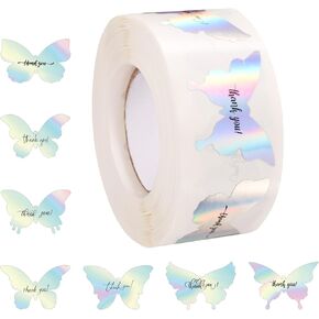 600pcs فراشة ملونة شكرا لك ملصقات ، 7 تصميمات قوس قوس قزح رقائق لاصقة لمكافآت الحرف اليدوية حفل الزفاف تفضل الأختام مظروف العلامات التجارية