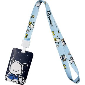 Poch-acco Lanyard with ID Holder,Cute Lanyards for ID Badges for Women and Man,Badge Holder Lanyard for Keys,Kawaii Lanyard,Anime Lanyard,Blue Lanyard with ID Badges