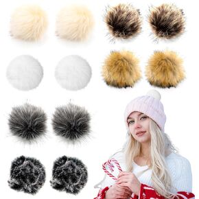 Scettar 12 Pcs Faux Fur Pom Poms - 6 Inch Pompoms with Elastic Loop, Suitable for DIY Knitting Accessories - Knitted Hats, Beanies, Shoes, Crochet Scarves, Bags (6 Colors)
