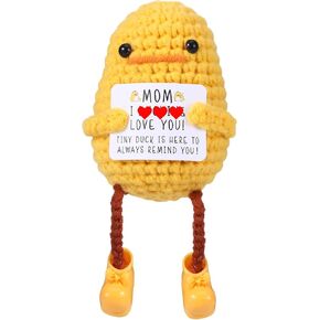 Positive Duck, Positive Crochet Animals, Emotional Encouragement Support Crochet, Cute Duck Funny Gifts for Friend Bestie, Inspirational Gifts for Women, Easter Basket Essentials Stuffers (With Base)