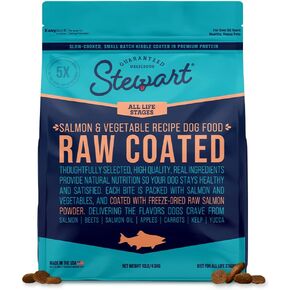 Stewart Raw Coated Dog Food, Salmon & Vegetable Recipe, 10 Pound Bag, Freeze Dried Salmon Powder Coating