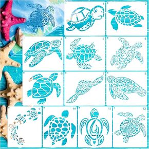 12 PCS Sea Turtle Stency ، Ocean Creatures Animals Stencils Stencial Stencilate Stencils for Painting on Wood Wall Canvas Fabric Furniture Rocks (6 × 5 بوصة)