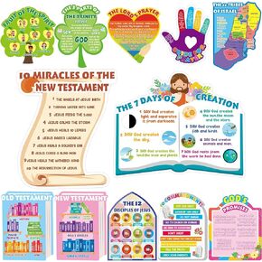 GISGFIM 12 PCS ملصقات الكتاب المقدس يوم الأحد أطفال المدارس الصيانة BULLET BULLET BIBLE دروس دروس تعليمية دينية للزينة المدرسية في الفصل الكتب المسيحية لكنيسة الكتاب المقدس للكتاب المقدس