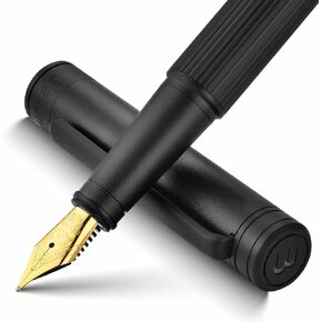 BEILUNER Lighthouse series fountain pen, matte black pen body, delicate vertical lines, fine nib, suitable for men, office, professionals, exquisite and chic designer pen