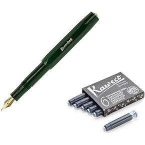 Kaweco Classic Sport Fine Nib Fountain Pen (NIB Fine) + حزمة من 6 خراطيش حبر أسود (أخضر)
